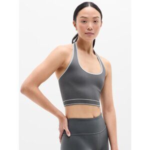 New Athleta M Recharge Rib Seamless Halter Tank Shadow Grey Stone Trim Medium